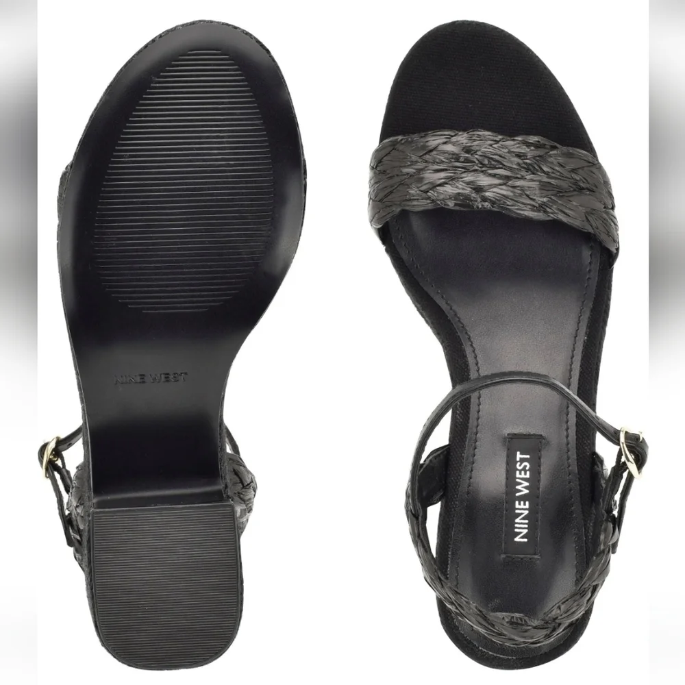 New w/Box Nine West Rivva 3 Rafia Braided Strap Espadrille Platform Wedge Sandal